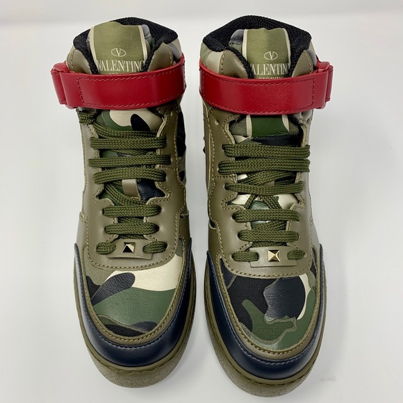 valentino garavani rockstud camouflage sneakers